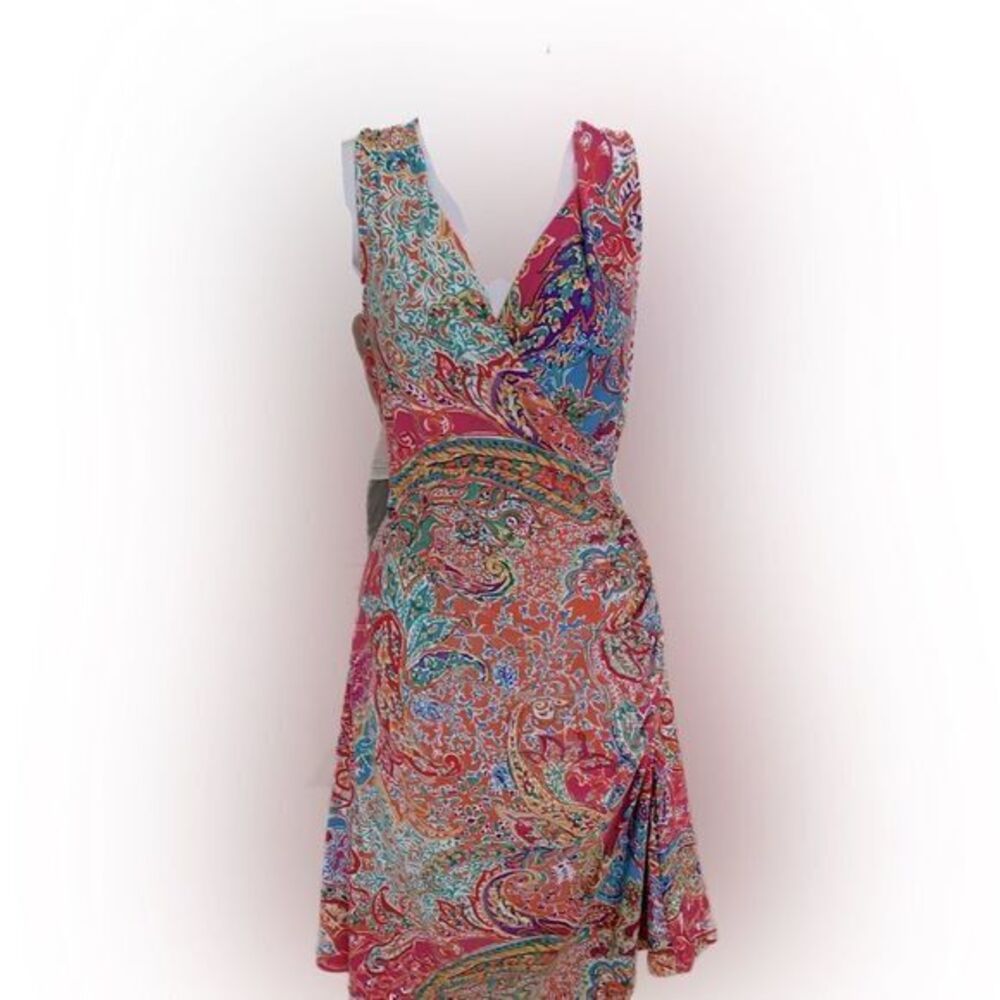 Lauren Ralph Lauren  Ruched Dress - M paisley print , polyester spandex